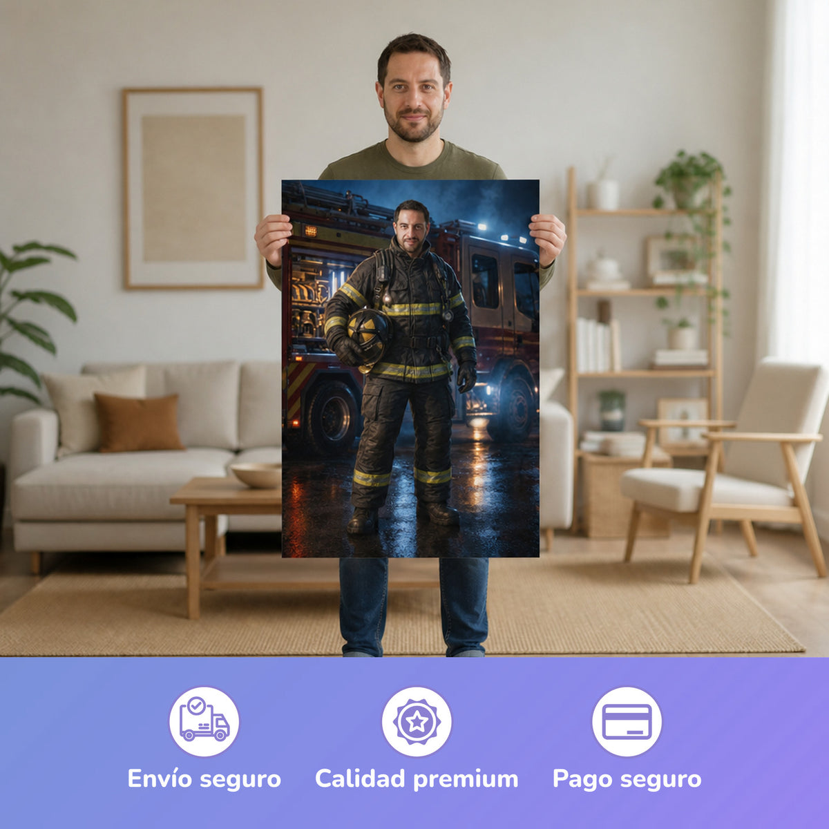  – Mann hält das gedruckte Poster