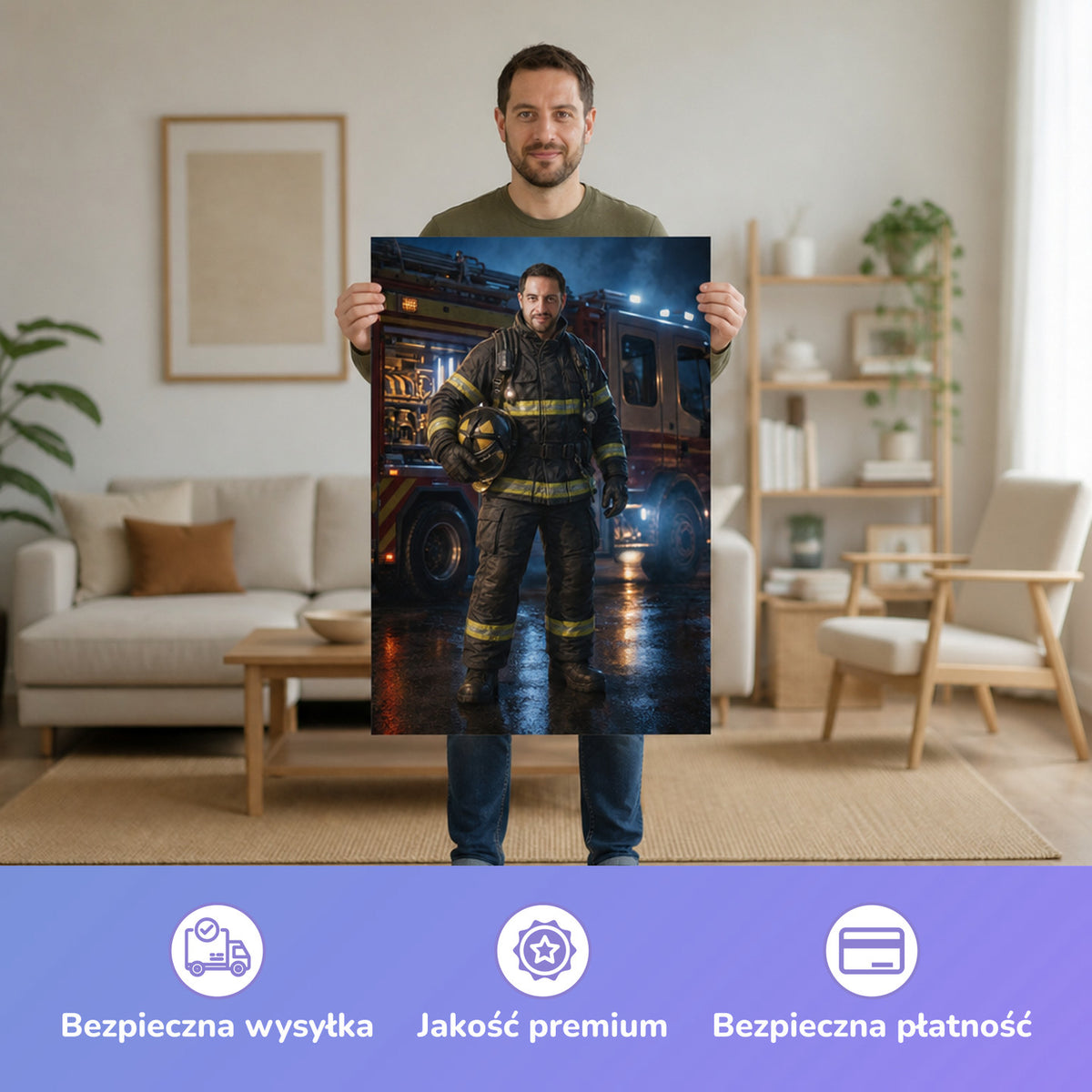  – Mann hält das gedruckte Poster