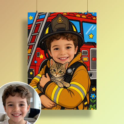 Feuerwehr zur Rettung | Special-Edition "Cartoon" – Poster an der Wand