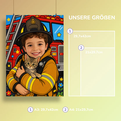 Feuerwehr zur Rettung | Special-Edition "Cartoon" – Größen A3 und A4