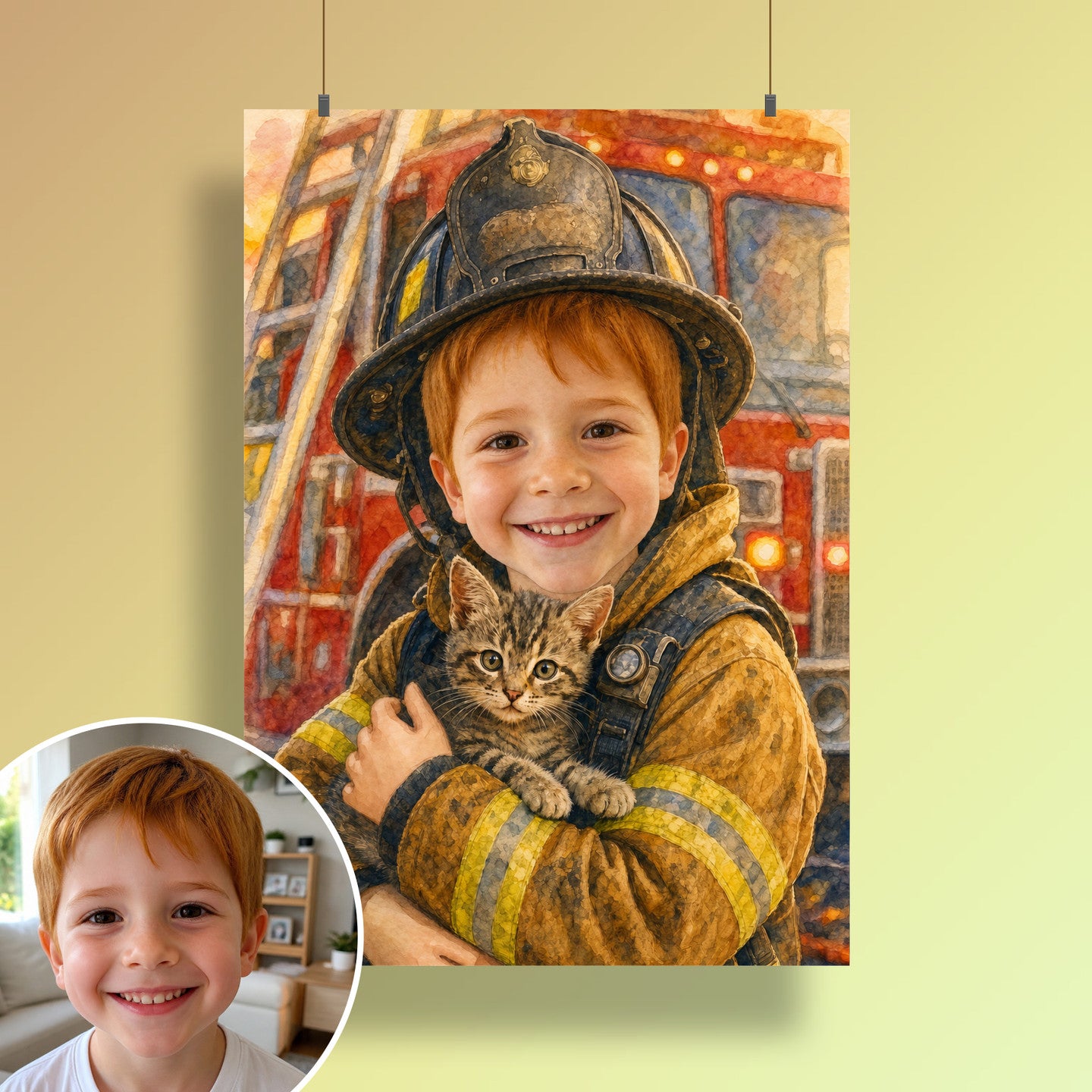 Feuerwehr zur Rettung | Special-Edition "Aquarell" – Poster an der Wand