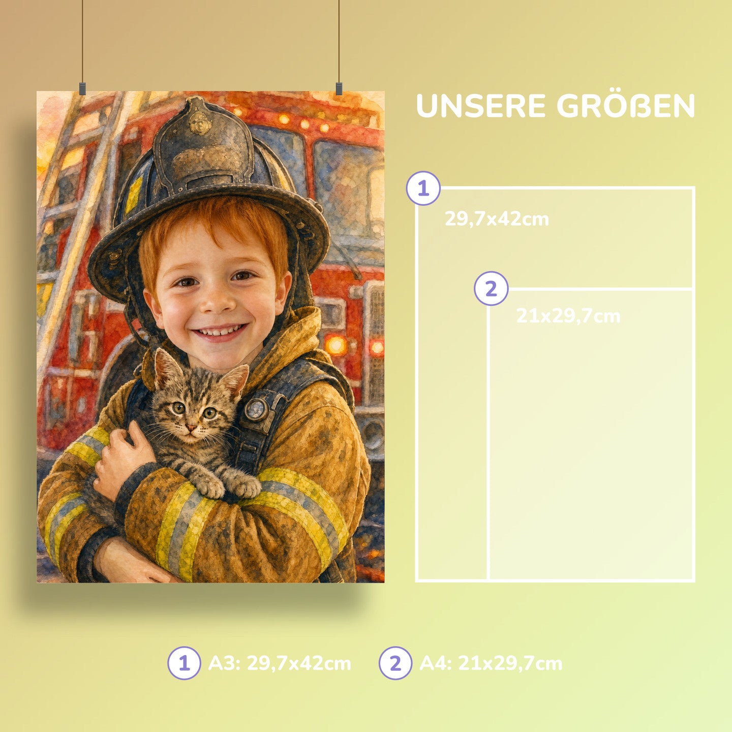Feuerwehr zur Rettung | Special-Edition "Aquarell" – Größen A3 und A4
