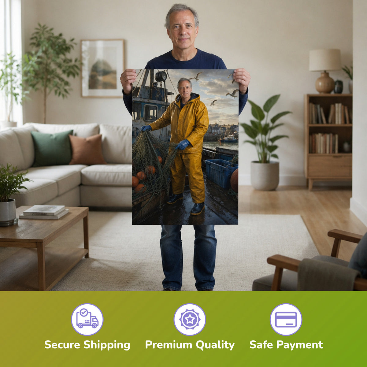  – Mann hält das gedruckte Poster