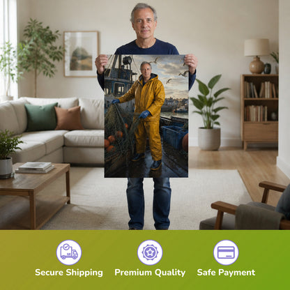  – Mann hält das gedruckte Poster