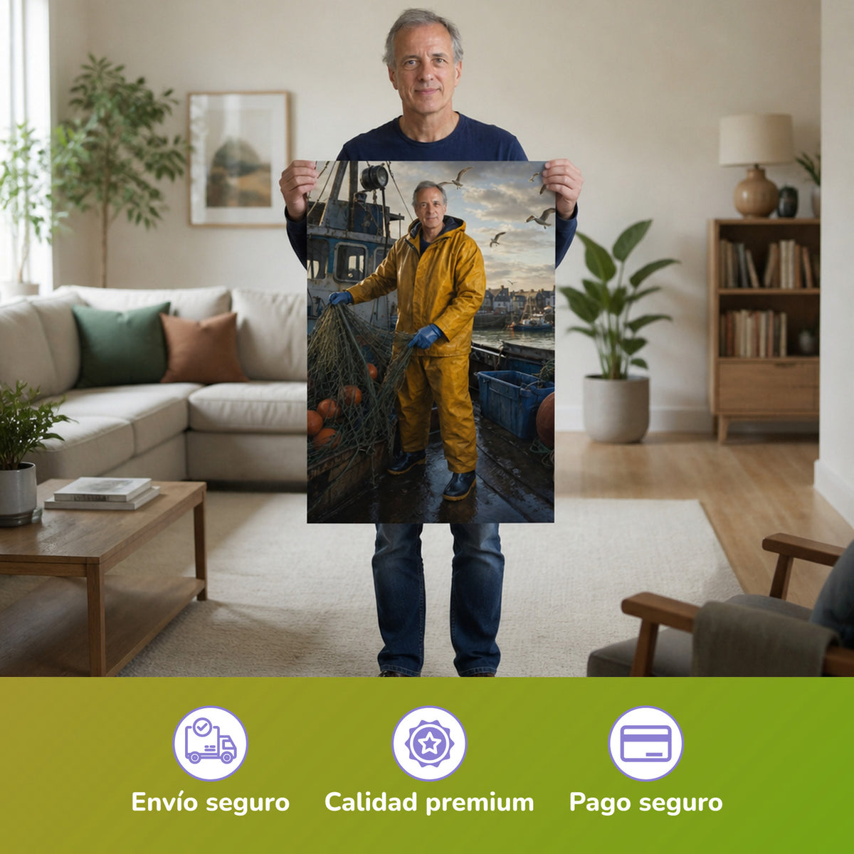  – Mann hält das gedruckte Poster