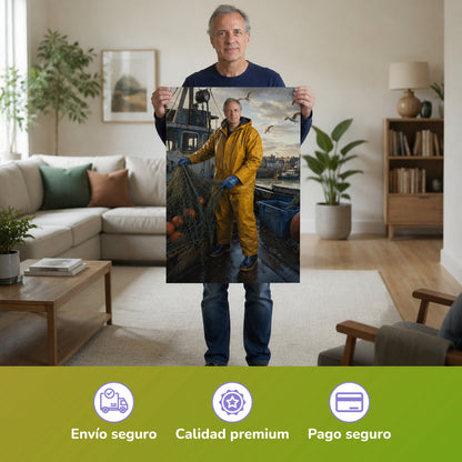  – Mann hält das gedruckte Poster