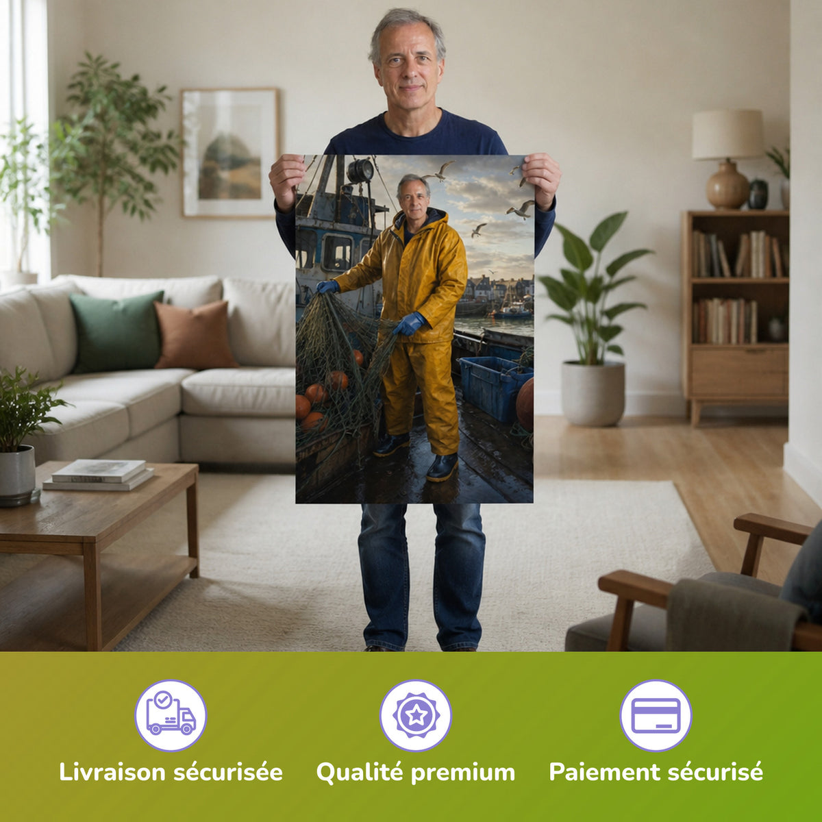  – Mann hält das gedruckte Poster