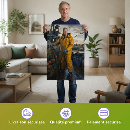  – Mann hält das gedruckte Poster