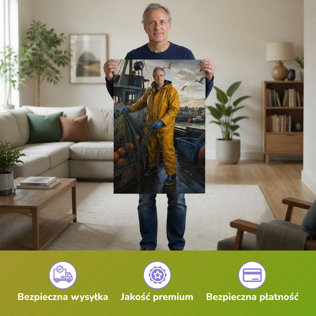  – mężczyzna trzymający wydrukowany plakat