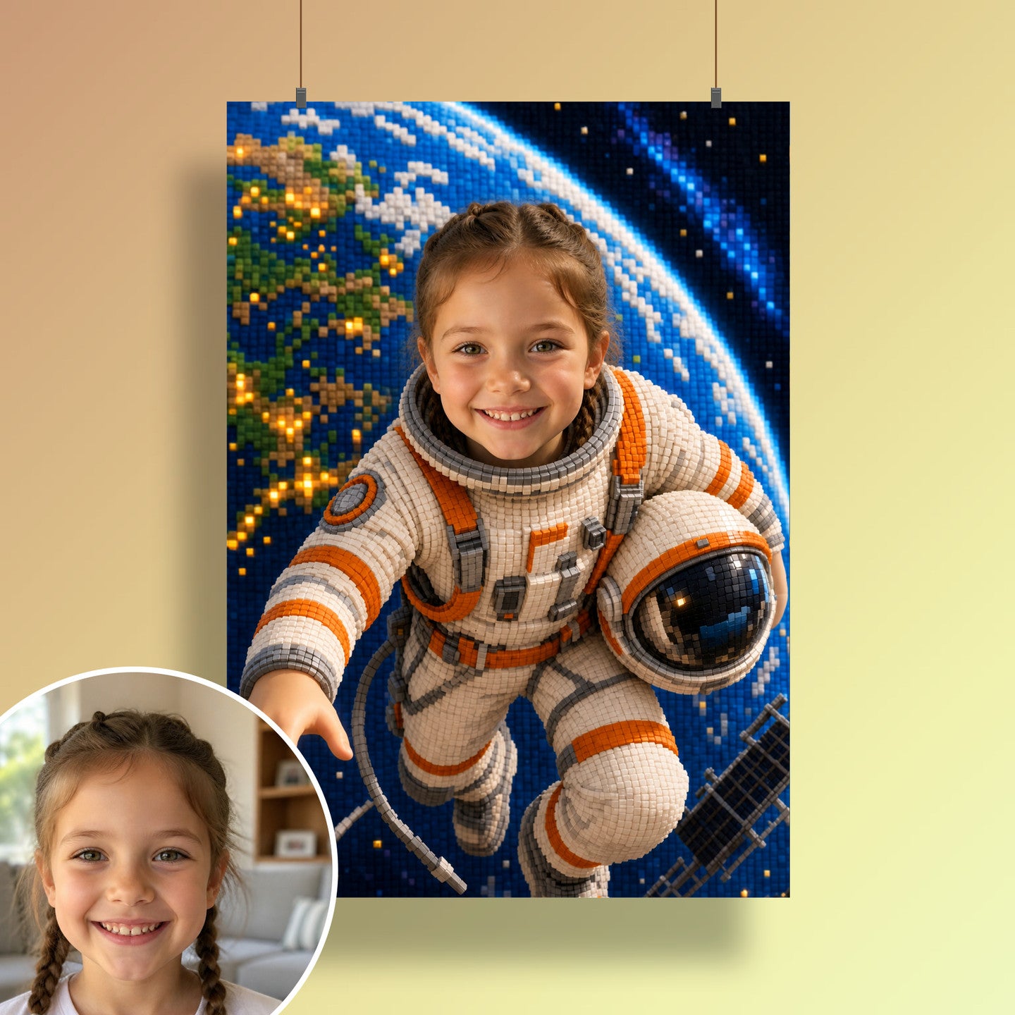 Schwebender Astronaut | Special-Edition "Baustein" – Poster an der Wand