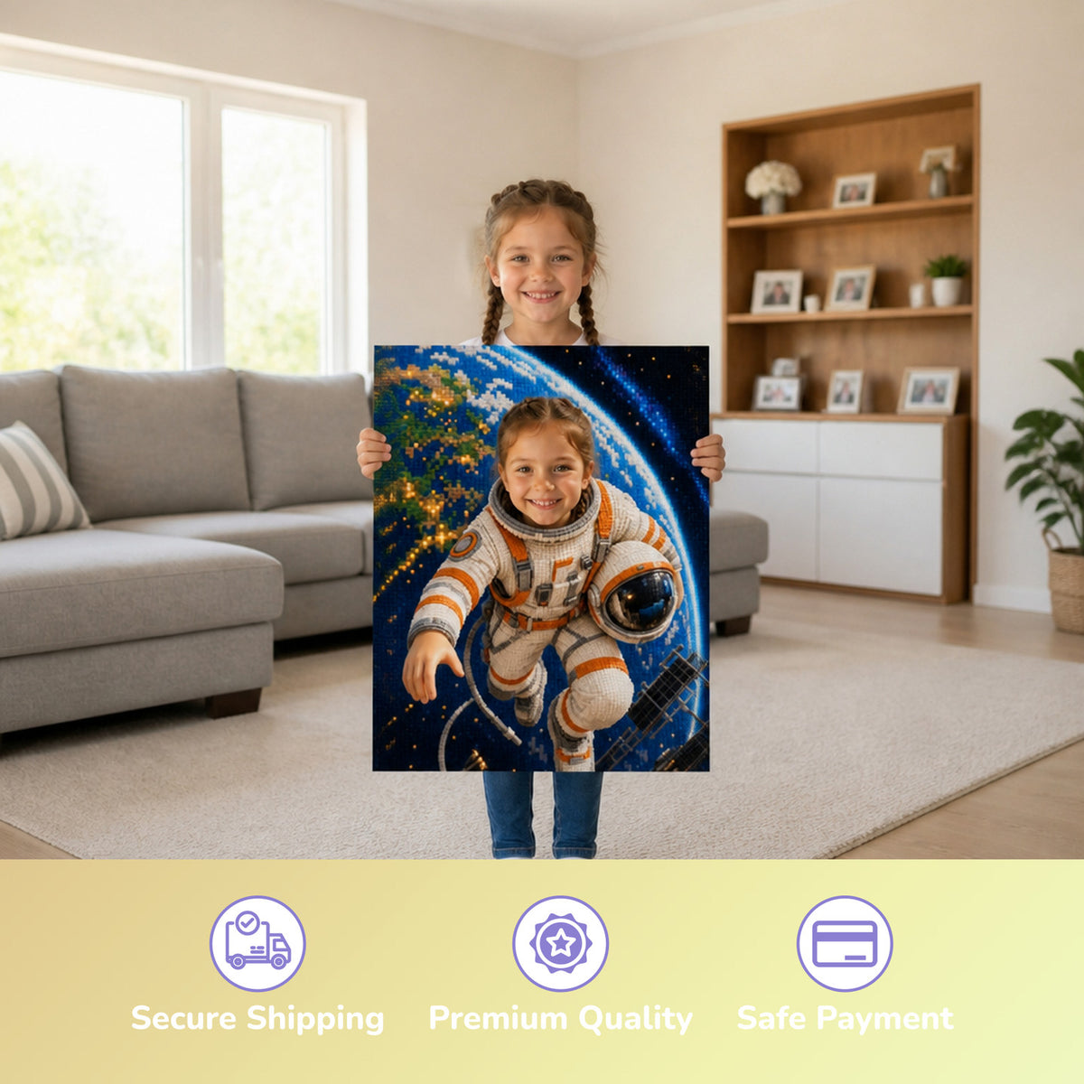 Floating Astronaut | Special Edition "Building Block" – girl holding the printed poster