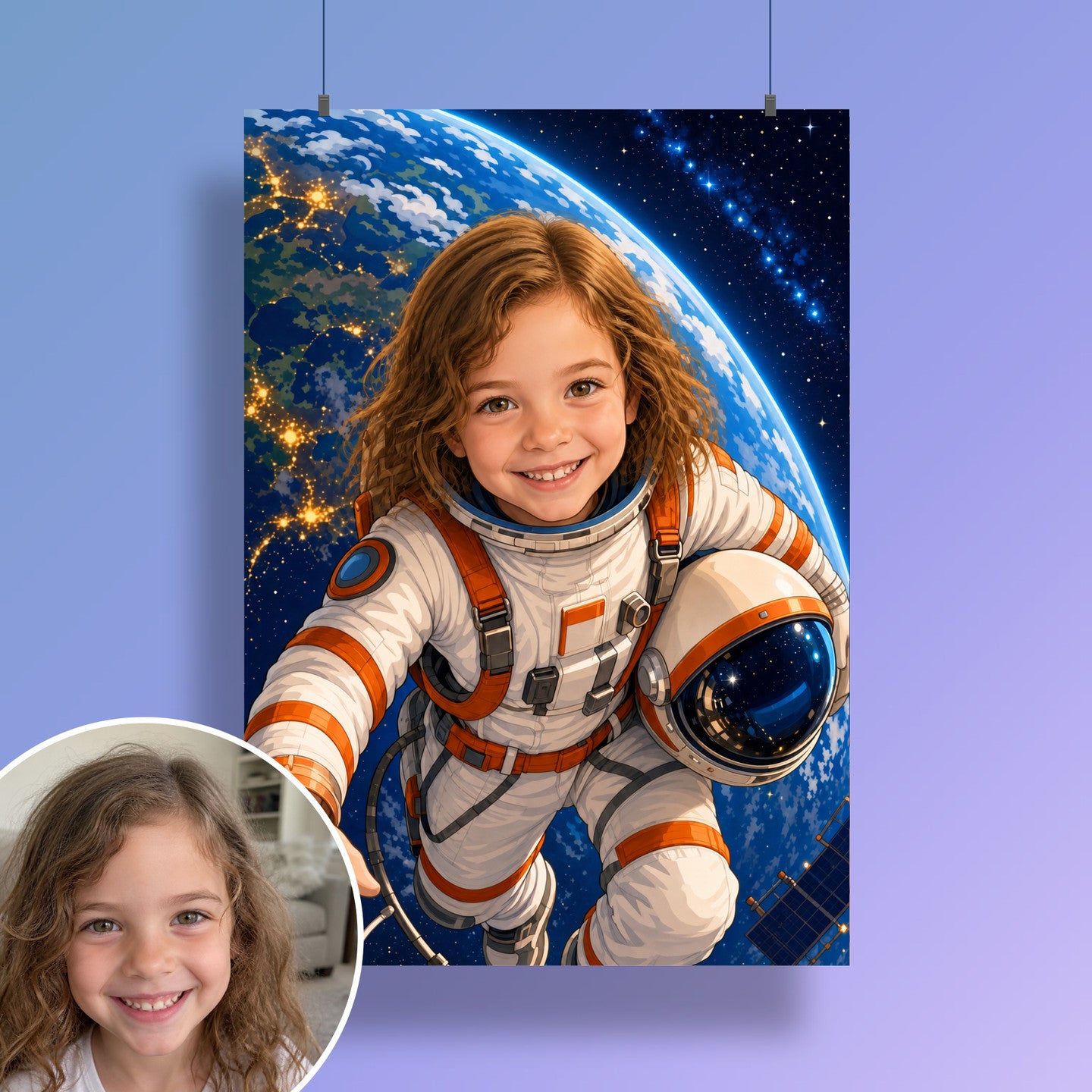 Schwebender Astronaut | Special-Edition "Cartoon" – Poster an der Wand