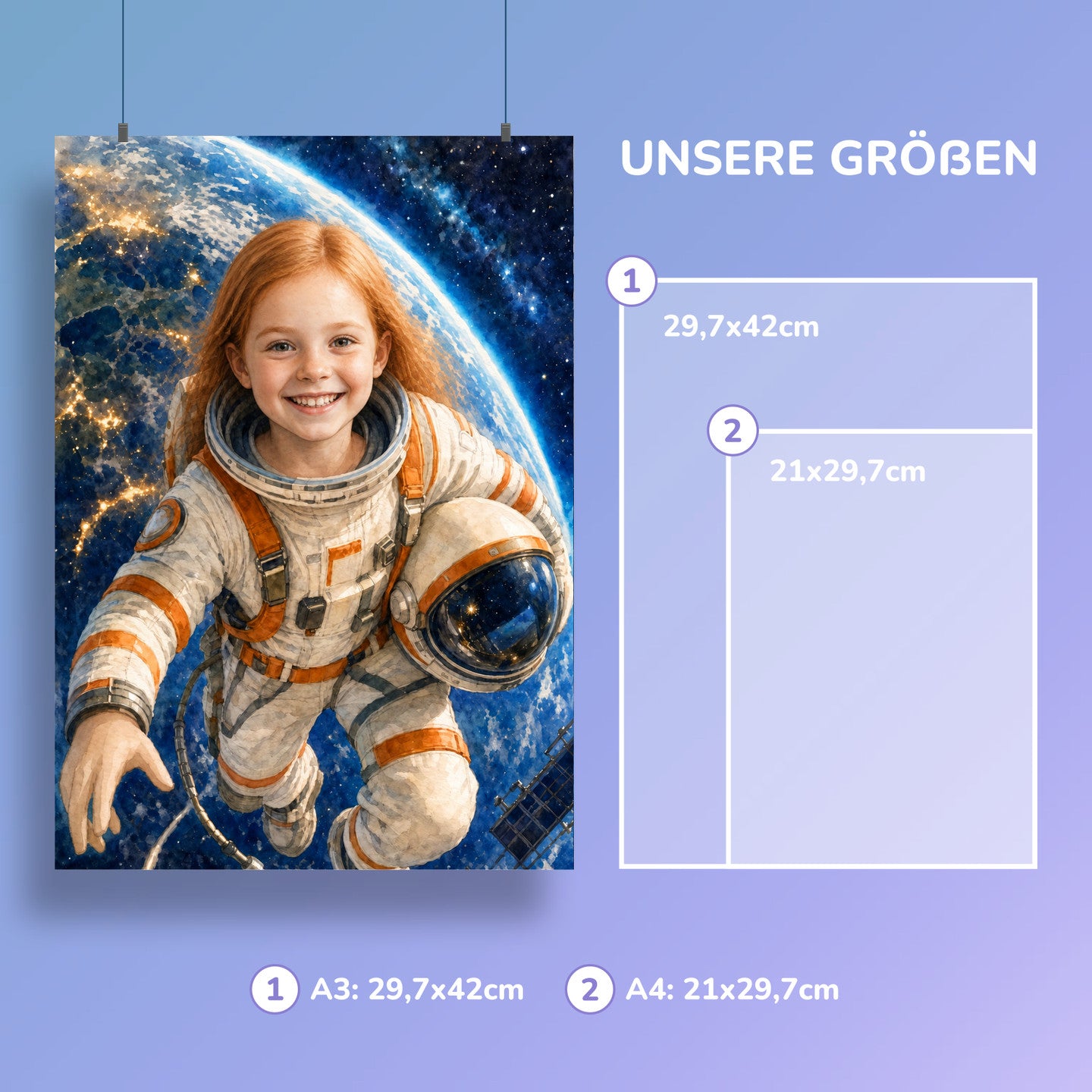 Schwebender Astronaut | Special-Edition "Aquarell" – Größen A3 und A4
