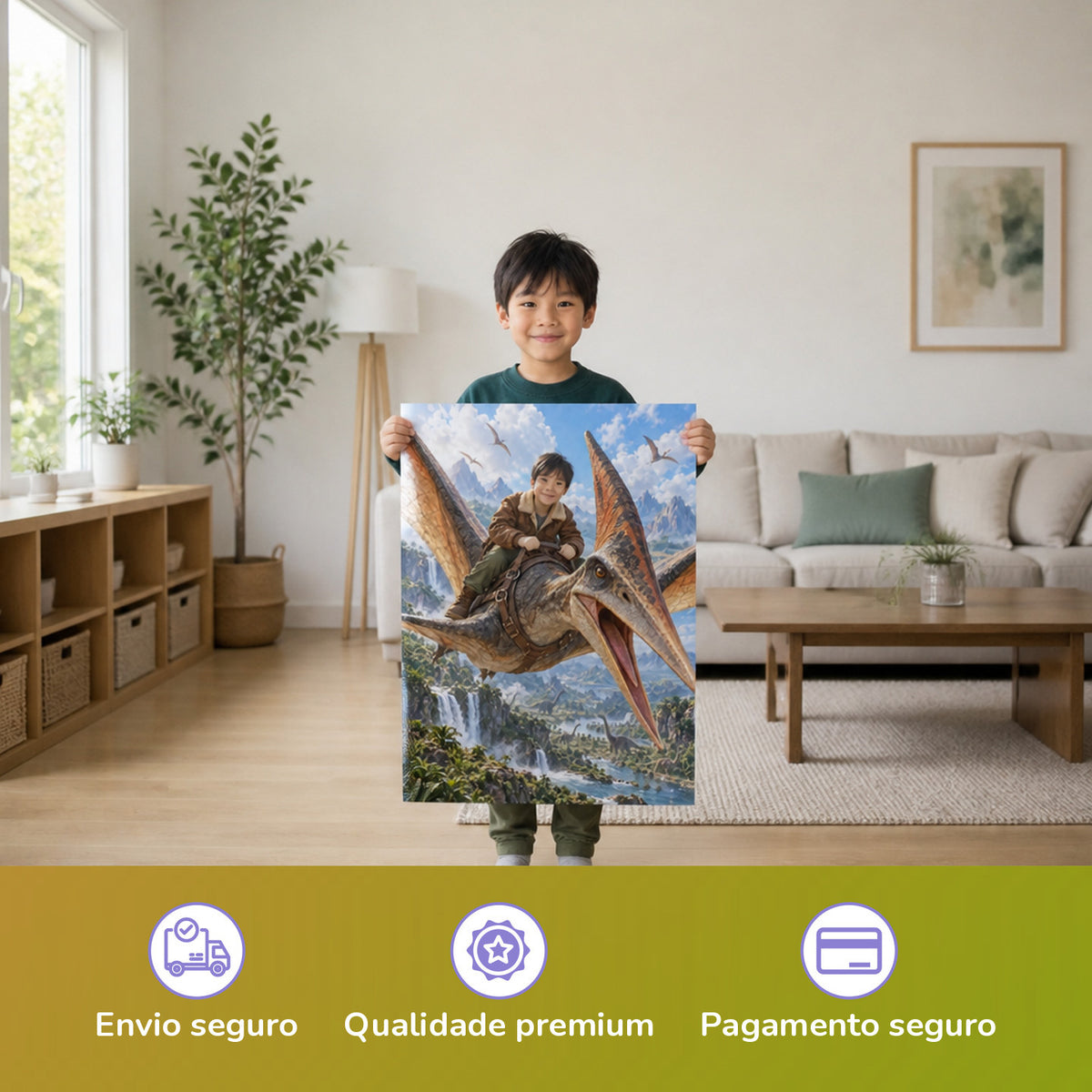 Flug auf dem Pteranodon — Criança a segurar o poster impresso