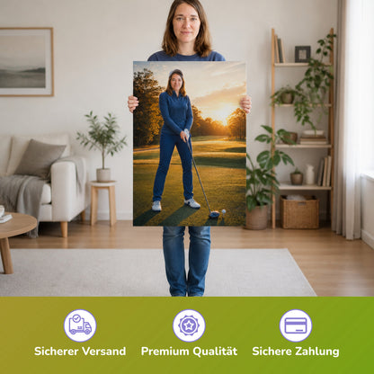  – Frau hält das gedruckte Poster