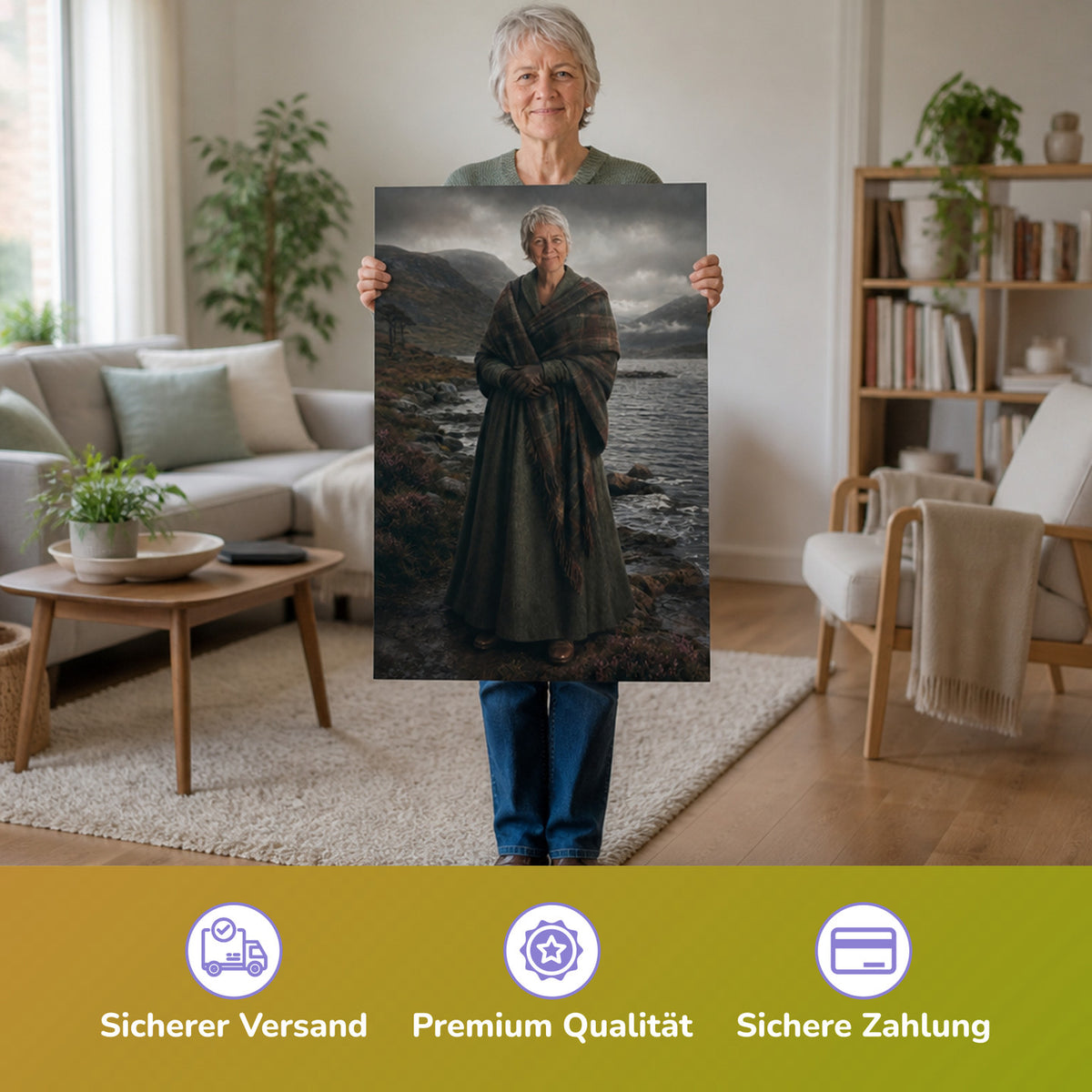  – Frau hält das gedruckte Poster