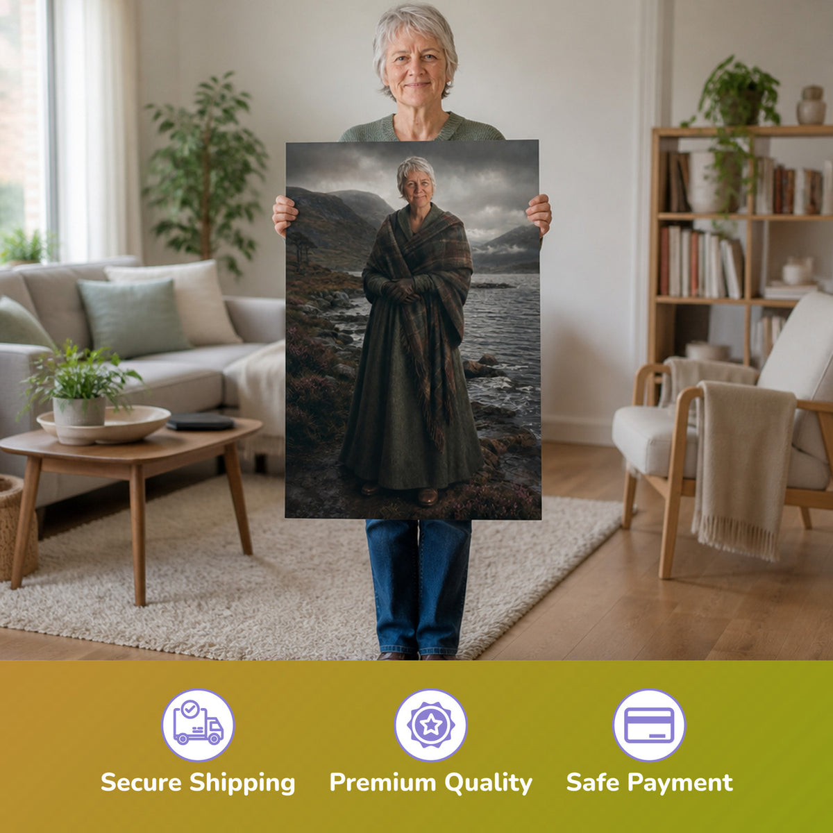  – Frau hält das gedruckte Poster