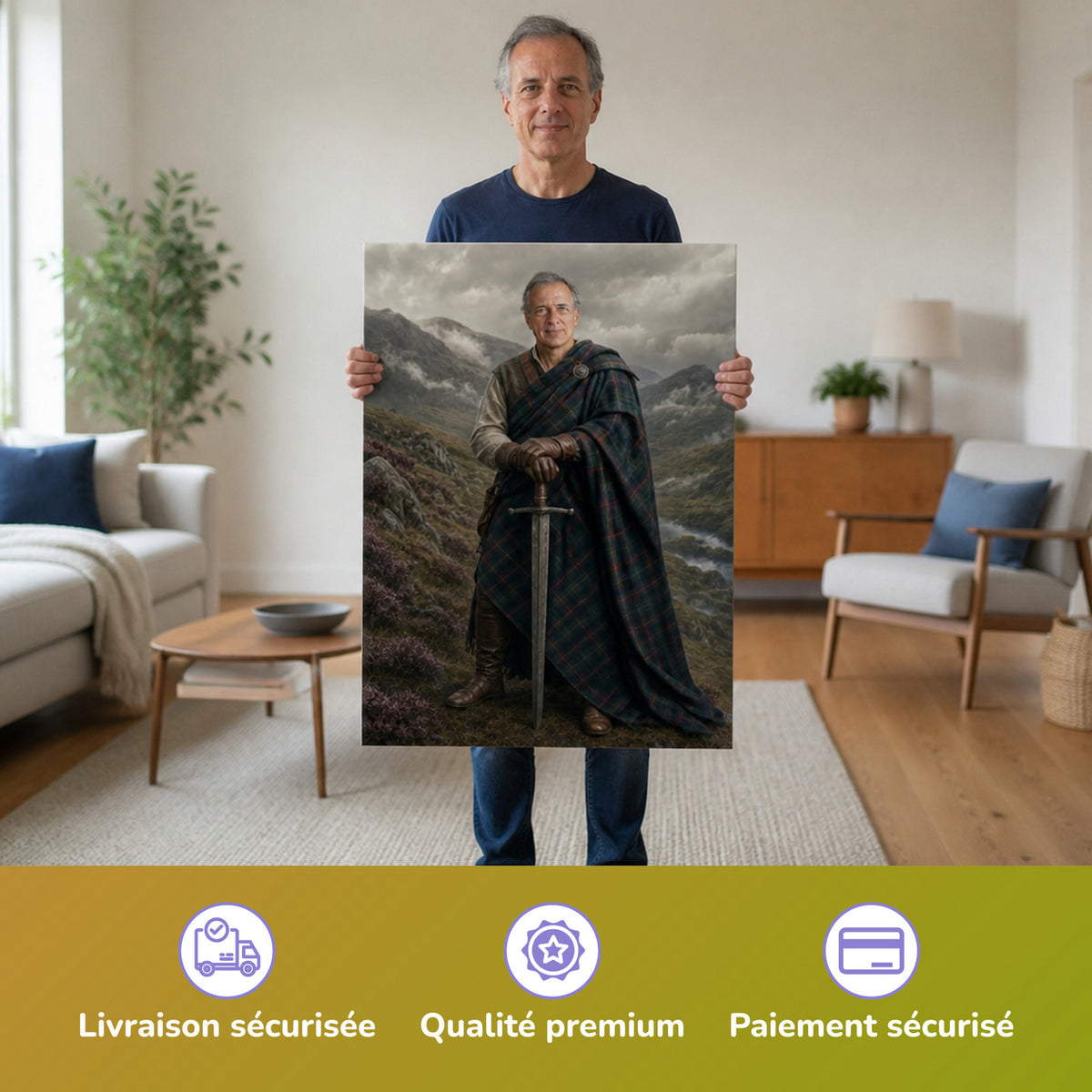  – homme tenant l'affiche imprimée