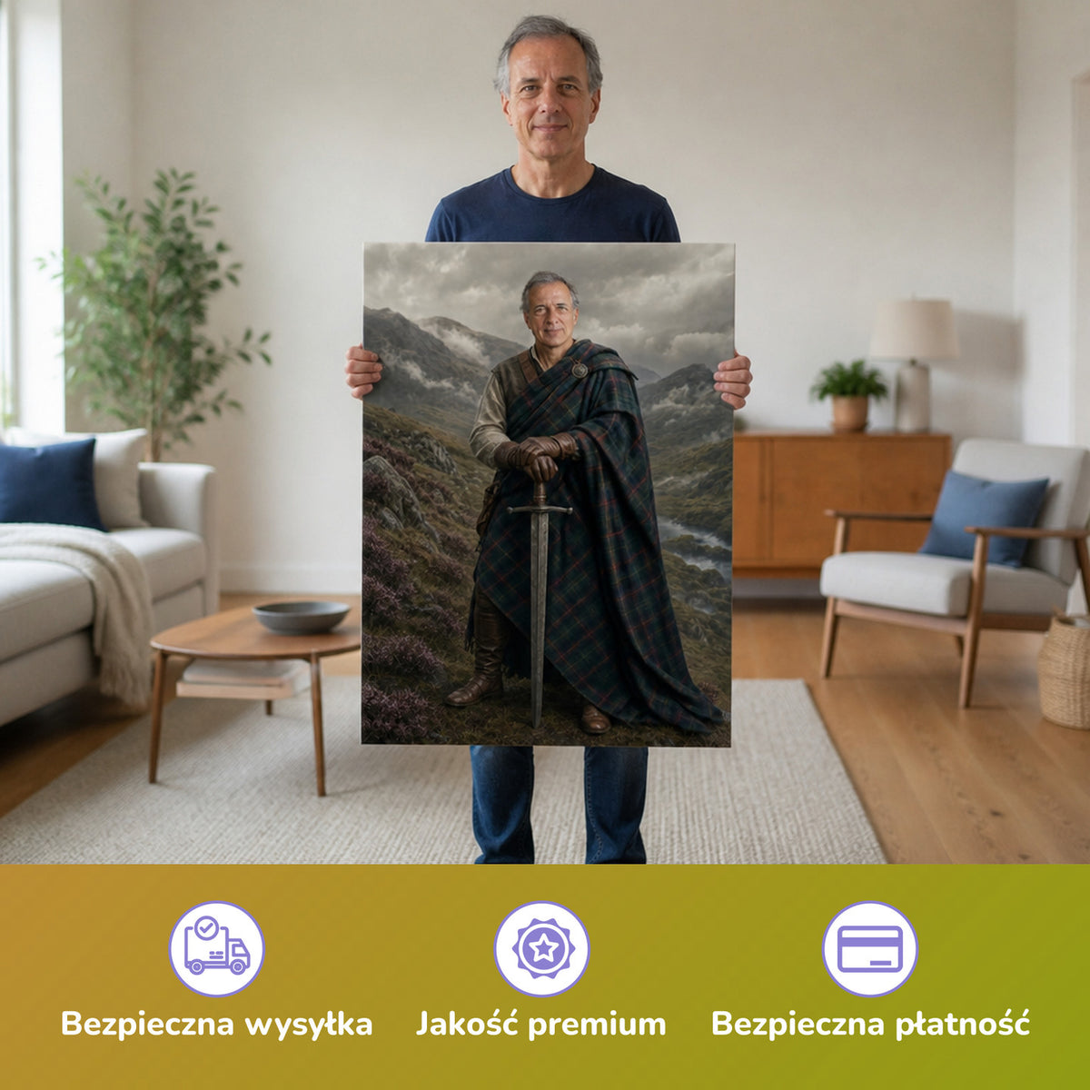  – mężczyzna trzymający wydrukowany plakat