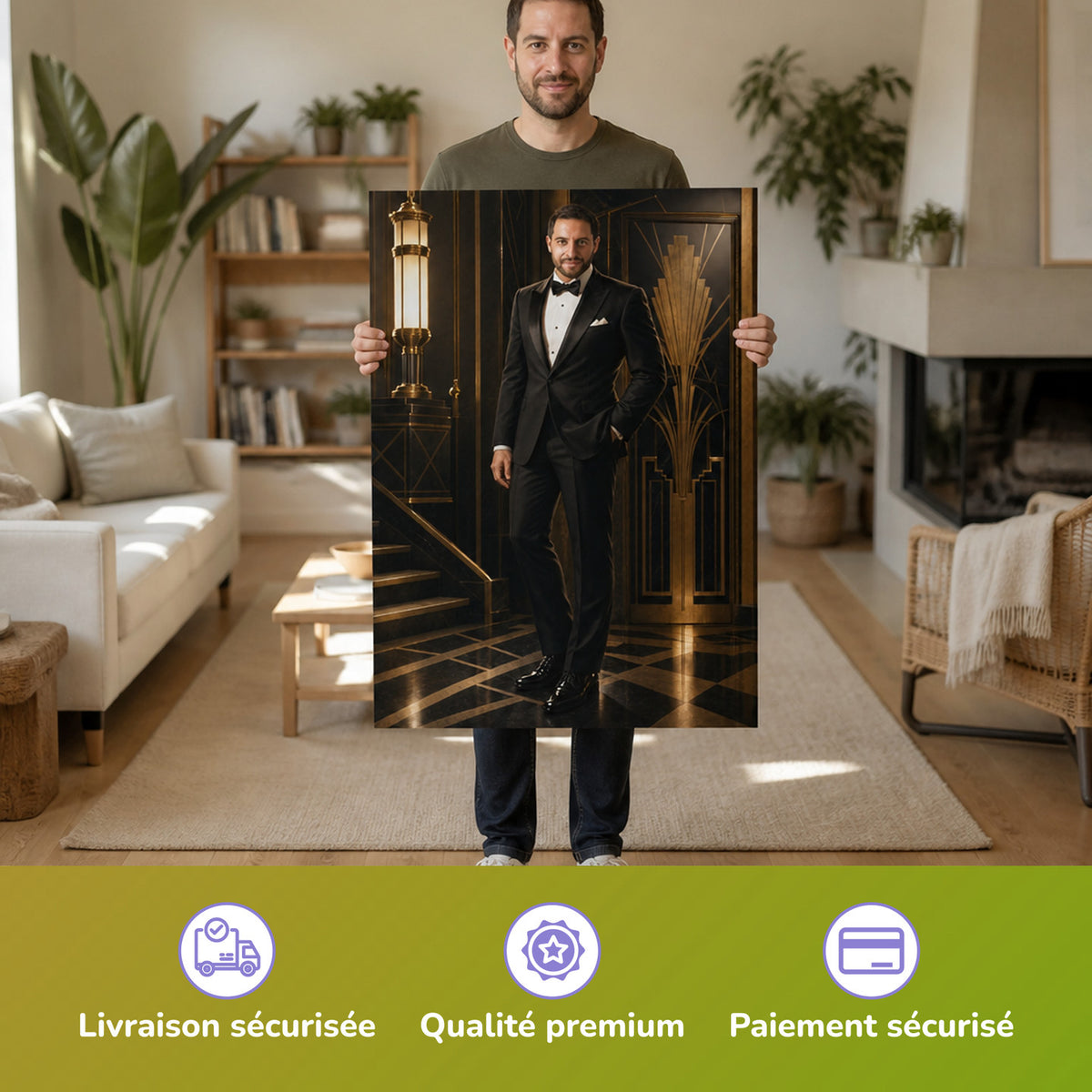  – Mann hält das gedruckte Poster