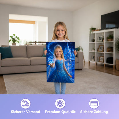 Eisprinzessin am Eisschloss | Special-Edition "3D-Animation" – Mädchen hält das gedruckte Poster
