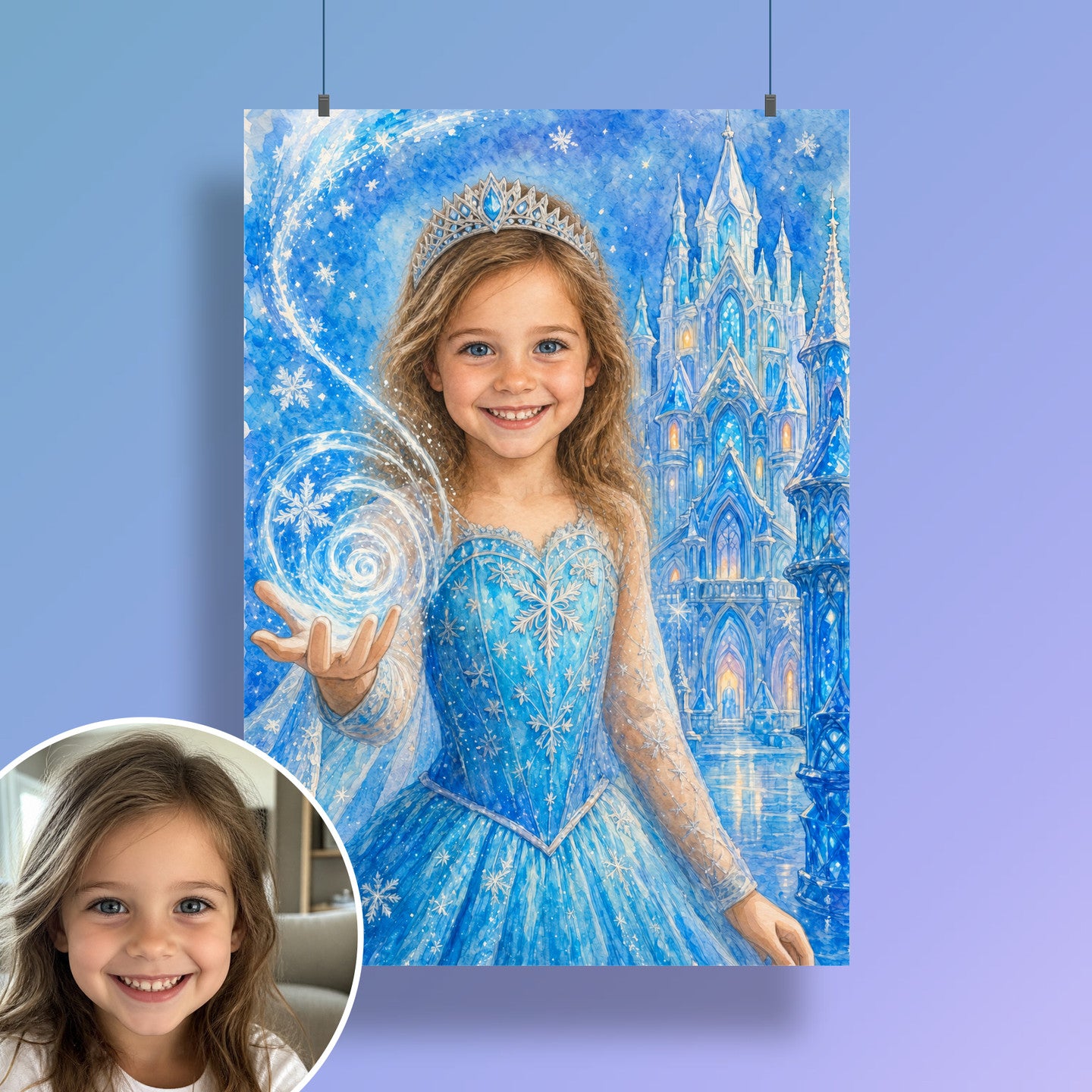 Eisprinzessin am Eisschloss | Special-Edition "Aquarell" – Poster an der Wand
