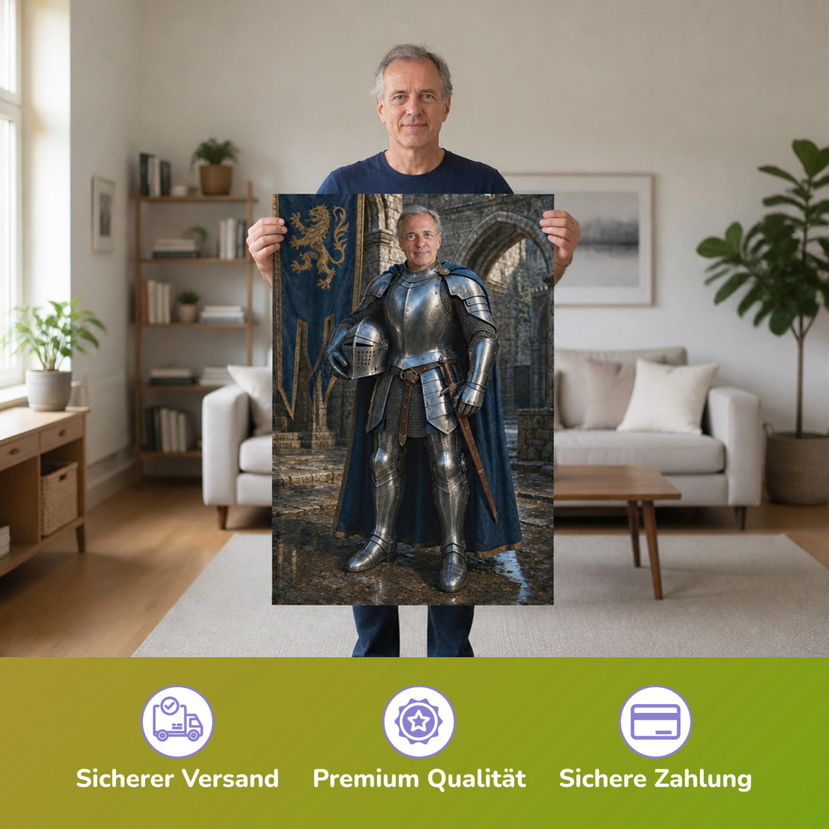  – Mann hält das gedruckte Poster