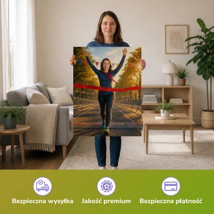  – Frau hält das gedruckte Poster