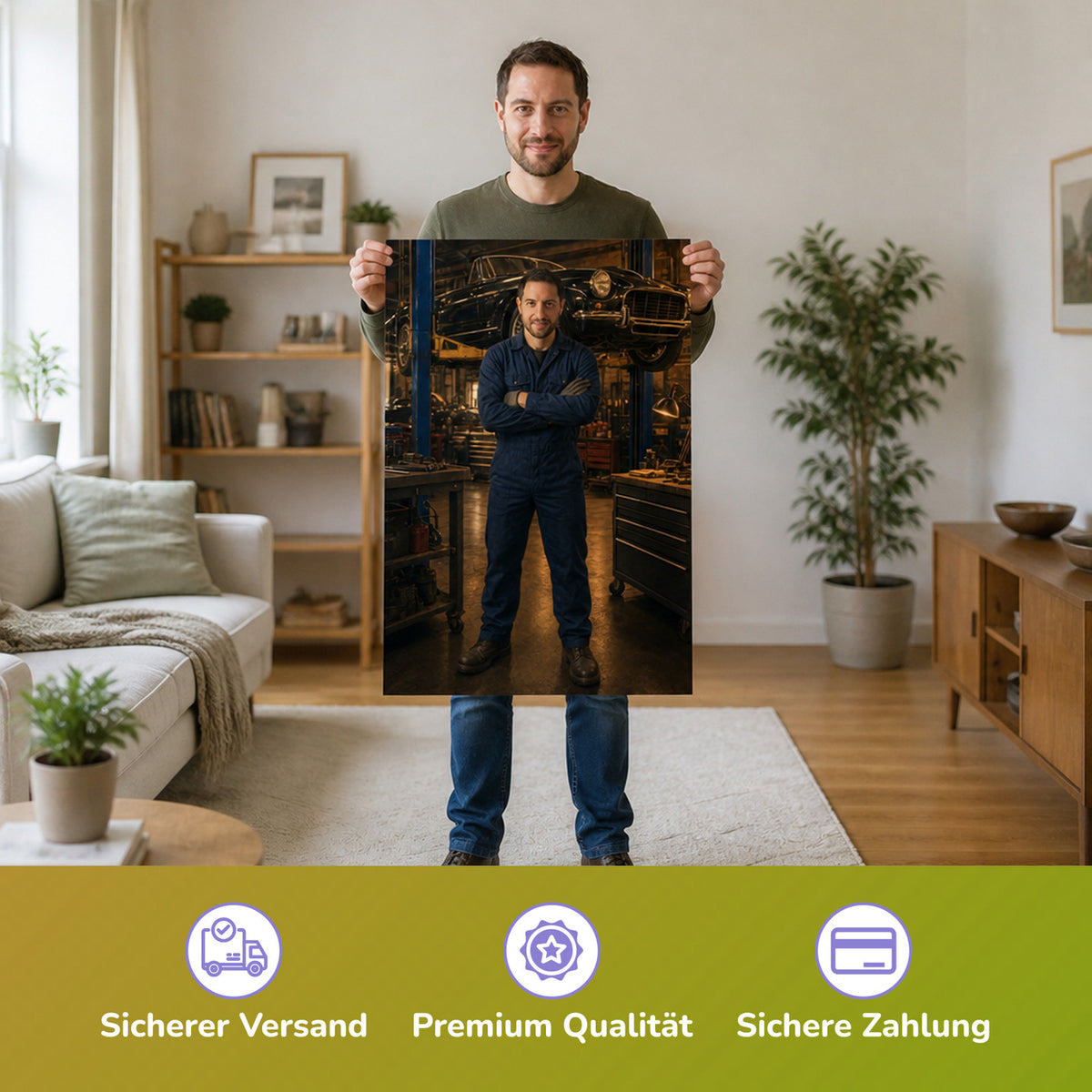  – Mann hält das gedruckte Poster