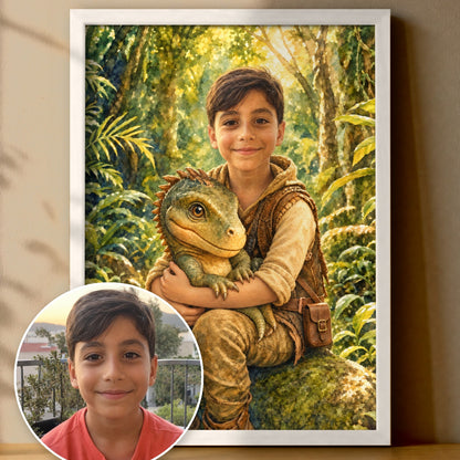 Mein kleiner Dino-Freund | Special-Edition "Aquarell" – Poster im Rahmen