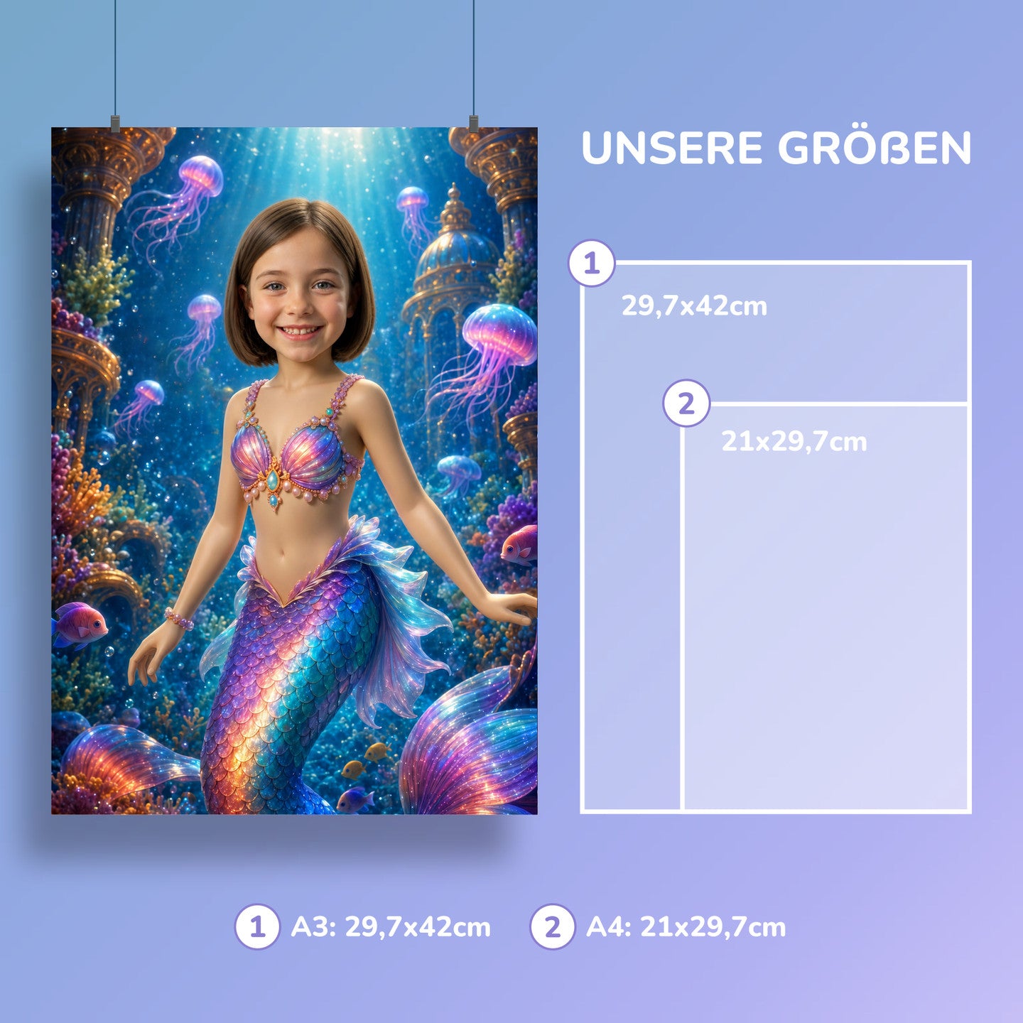 Meerjungfrau im Korallenpalast | Special-Edition "3D-Animation" – Größen A3 und A4