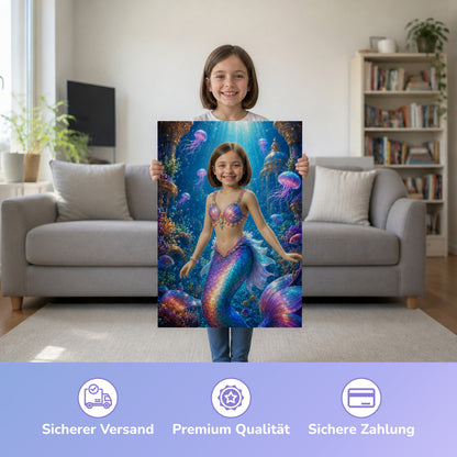 Meerjungfrau im Korallenpalast | Special-Edition "3D-Animation" – Mädchen hält das gedruckte Poster