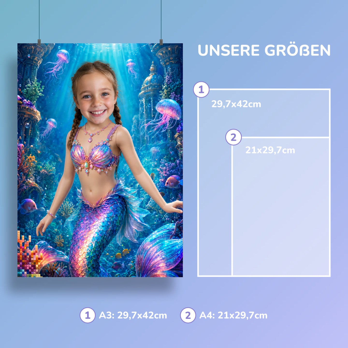 Meerjungfrau im Korallenpalast | Special-Edition "Baustein" – Größen A3 und A4