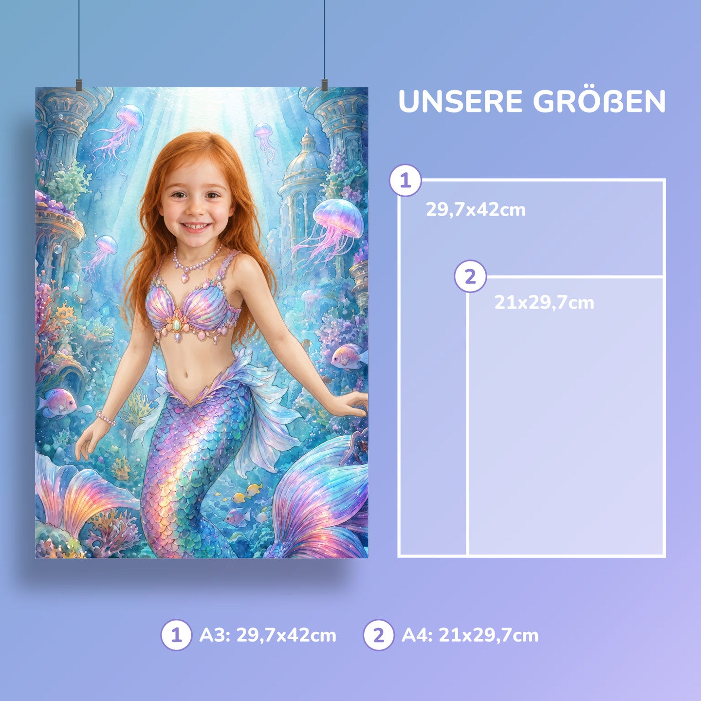 Meerjungfrau im Korallenpalast | Special-Edition "Aquarell" – Größen A3 und A4