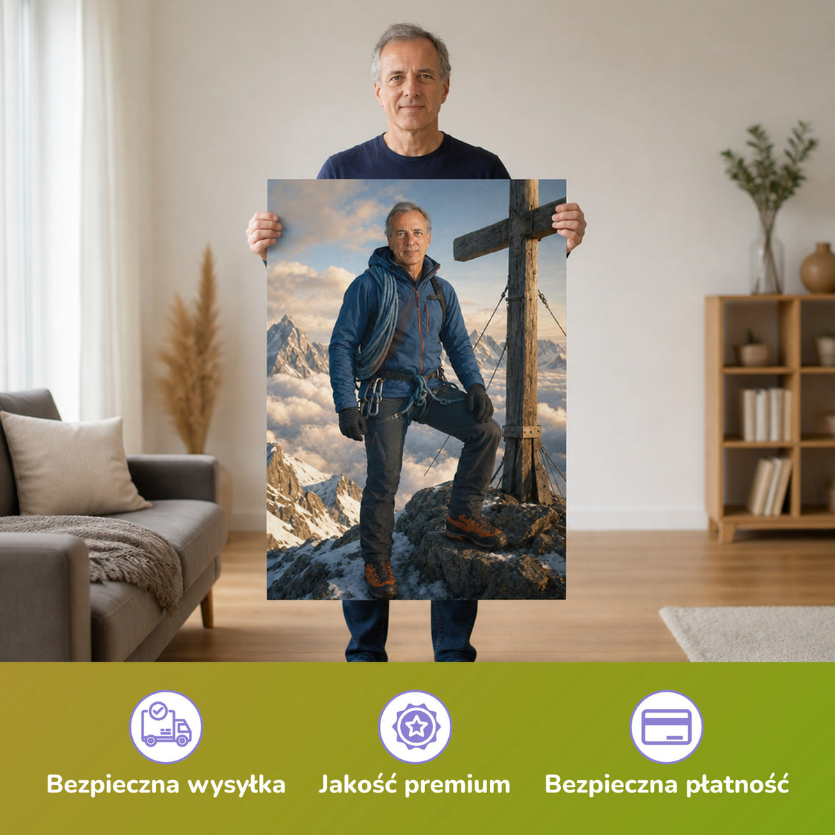  – mężczyzna trzymający wydrukowany plakat