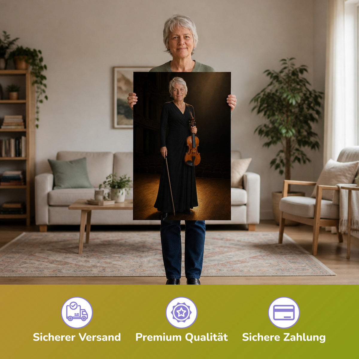  – Frau hält das gedruckte Poster