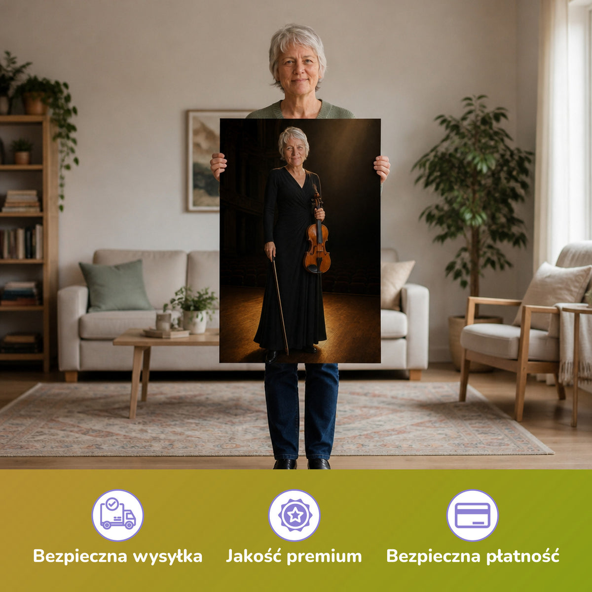  – Frau hält das gedruckte Poster