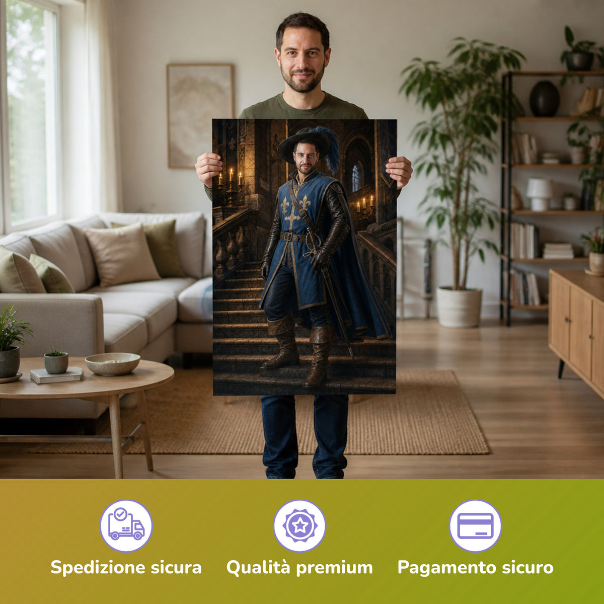  – Mann hält das gedruckte Poster
