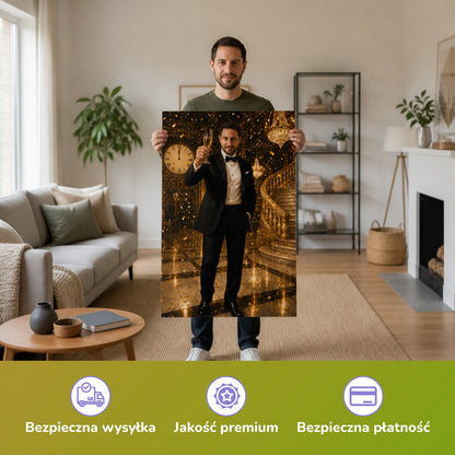  – Mann hält das gedruckte Poster