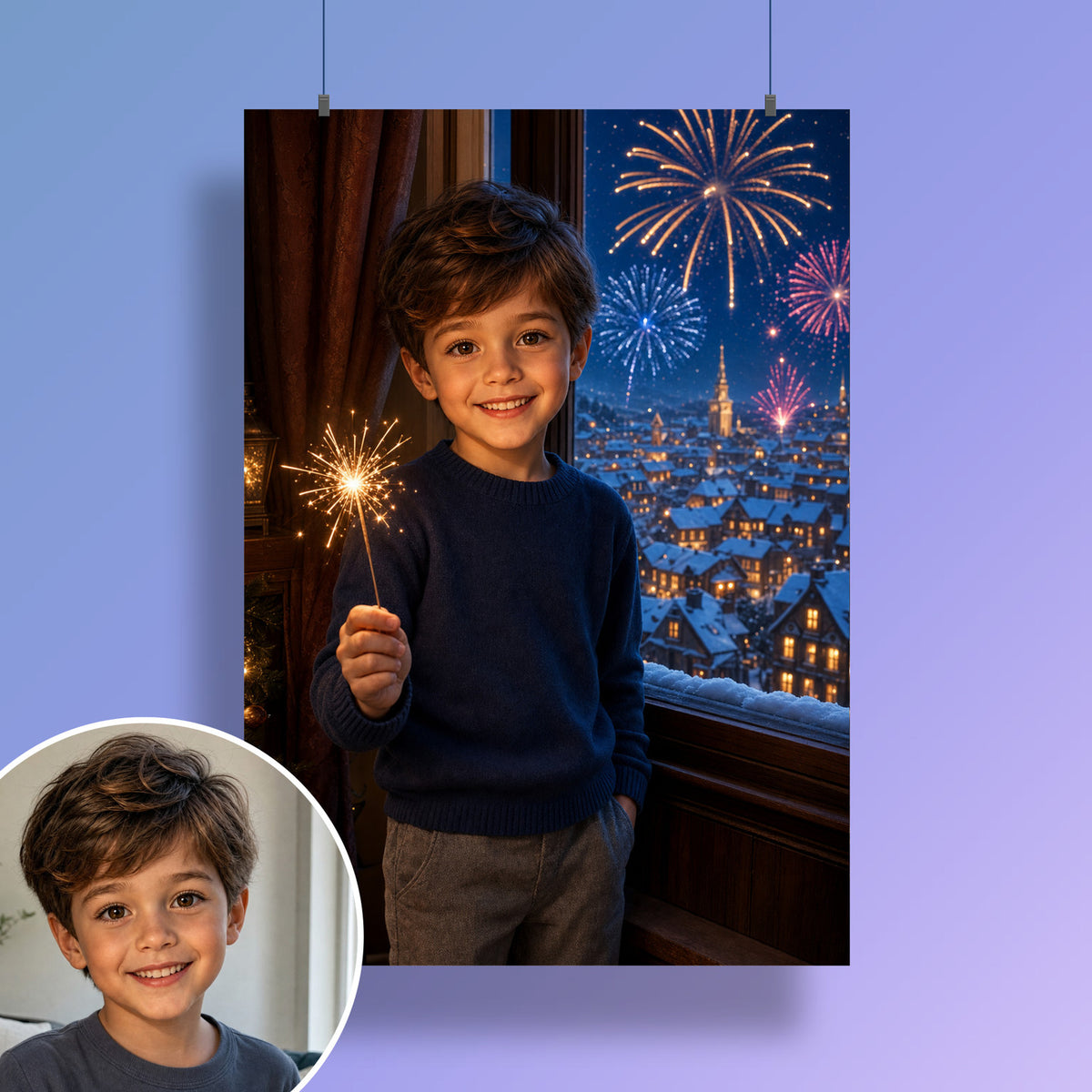 New Year’s Eve with sparkler – poster on the wall