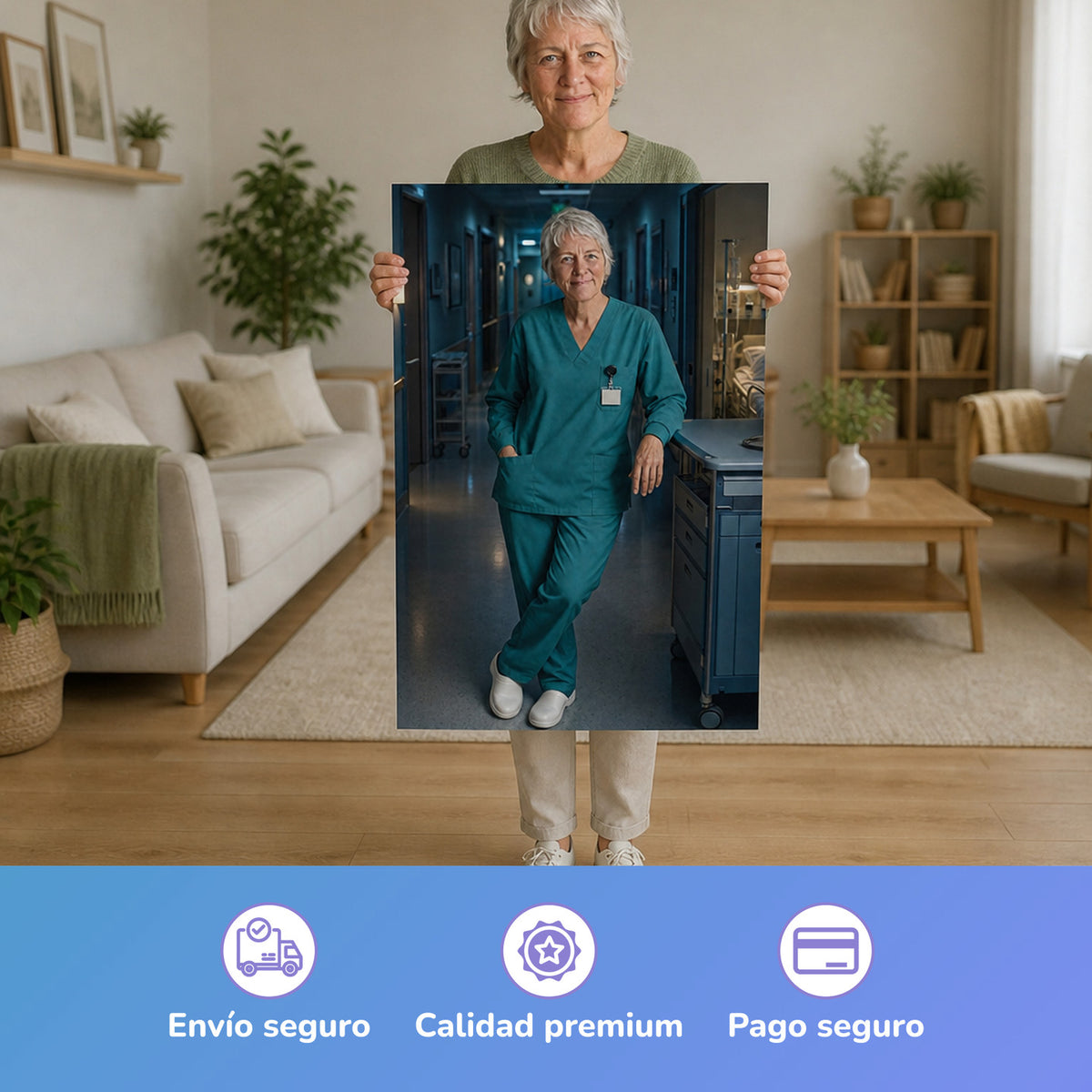  – mujer con el póster impreso