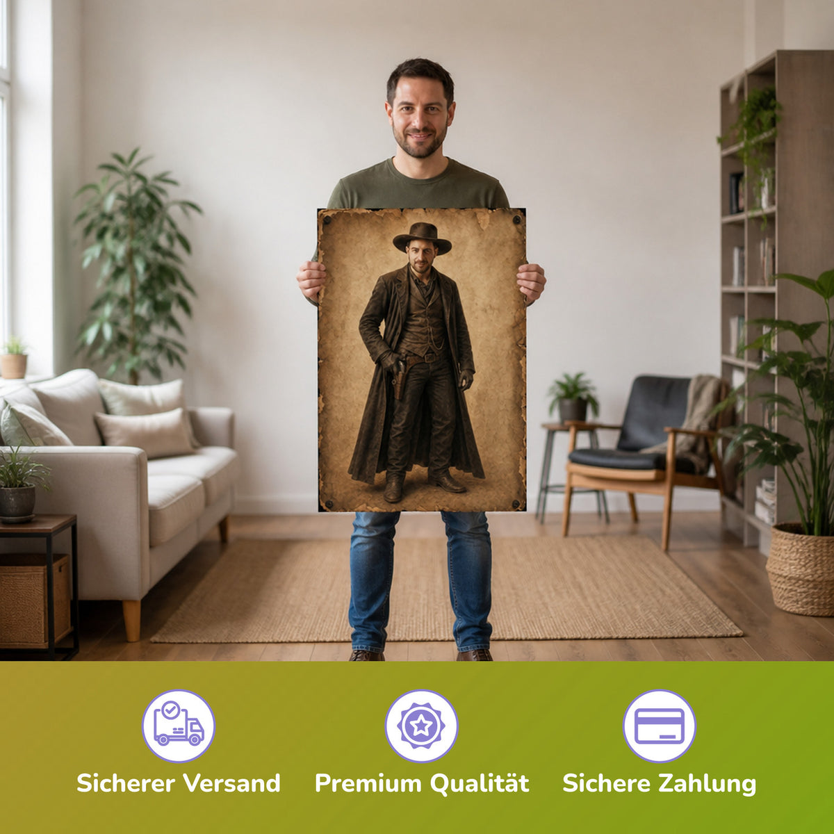  – Mann hält das gedruckte Poster