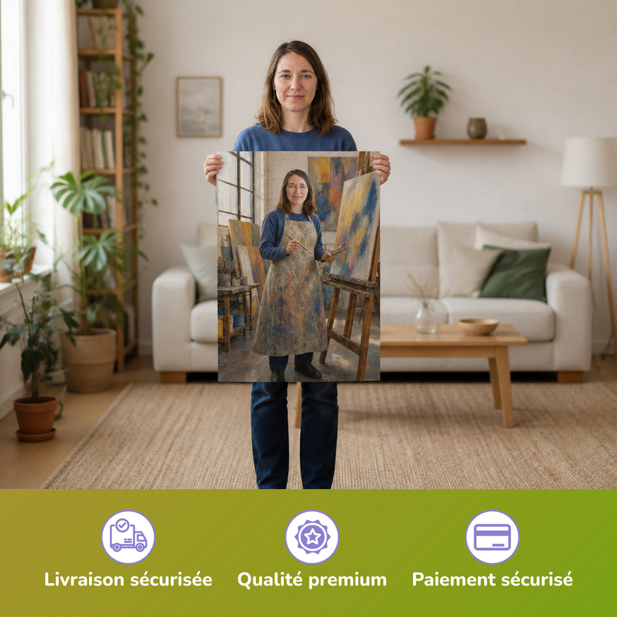  – Frau hält das gedruckte Poster