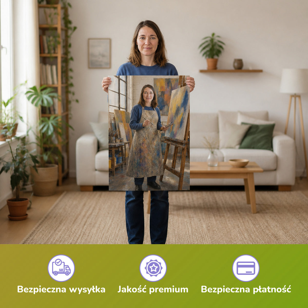  – kobieta trzymająca wydrukowany plakat