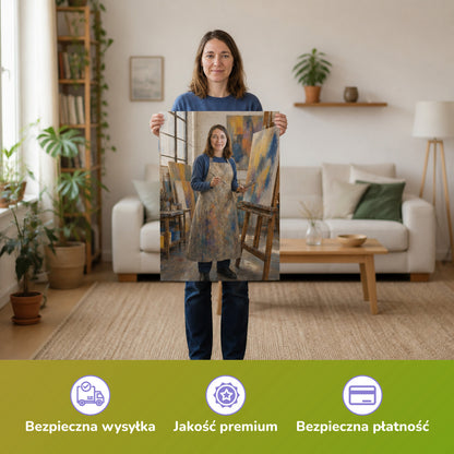  – Frau hält das gedruckte Poster