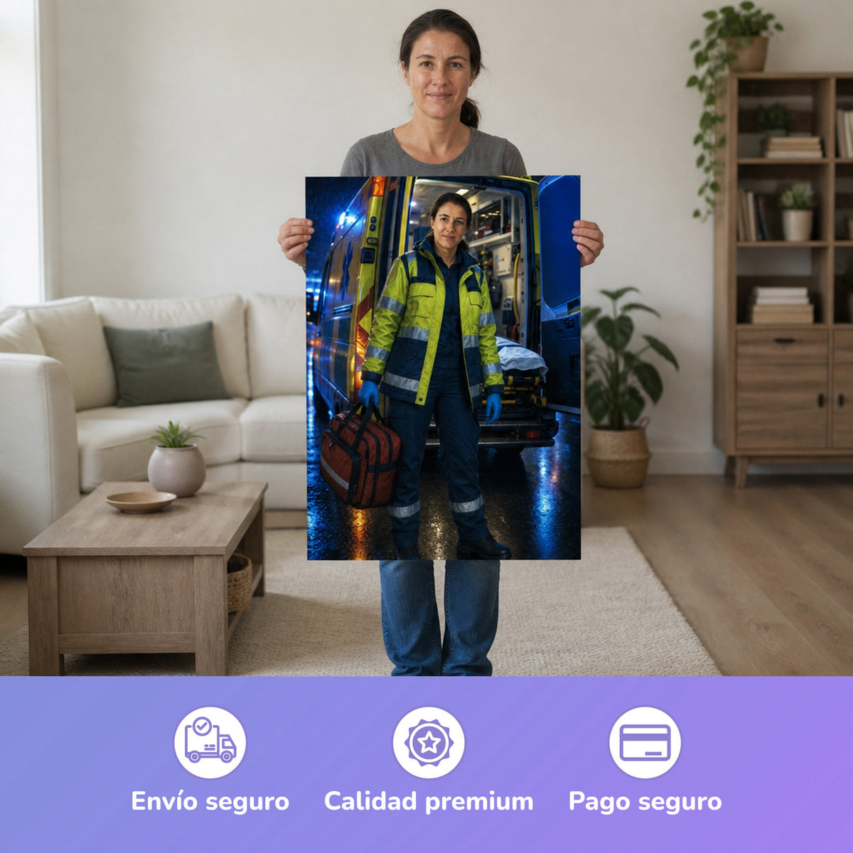  – mujer con el póster impreso