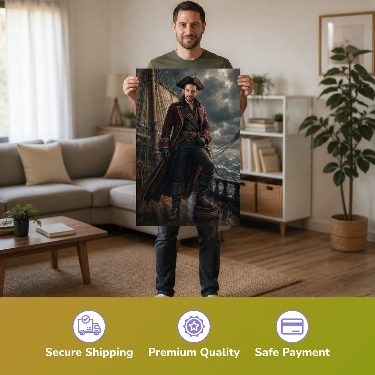  – Mann hält das gedruckte Poster