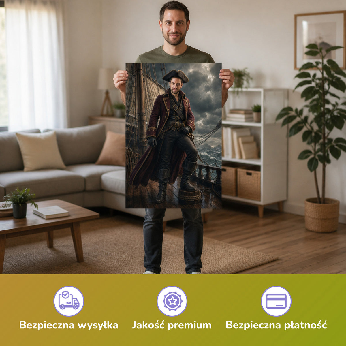  – Mann hält das gedruckte Poster