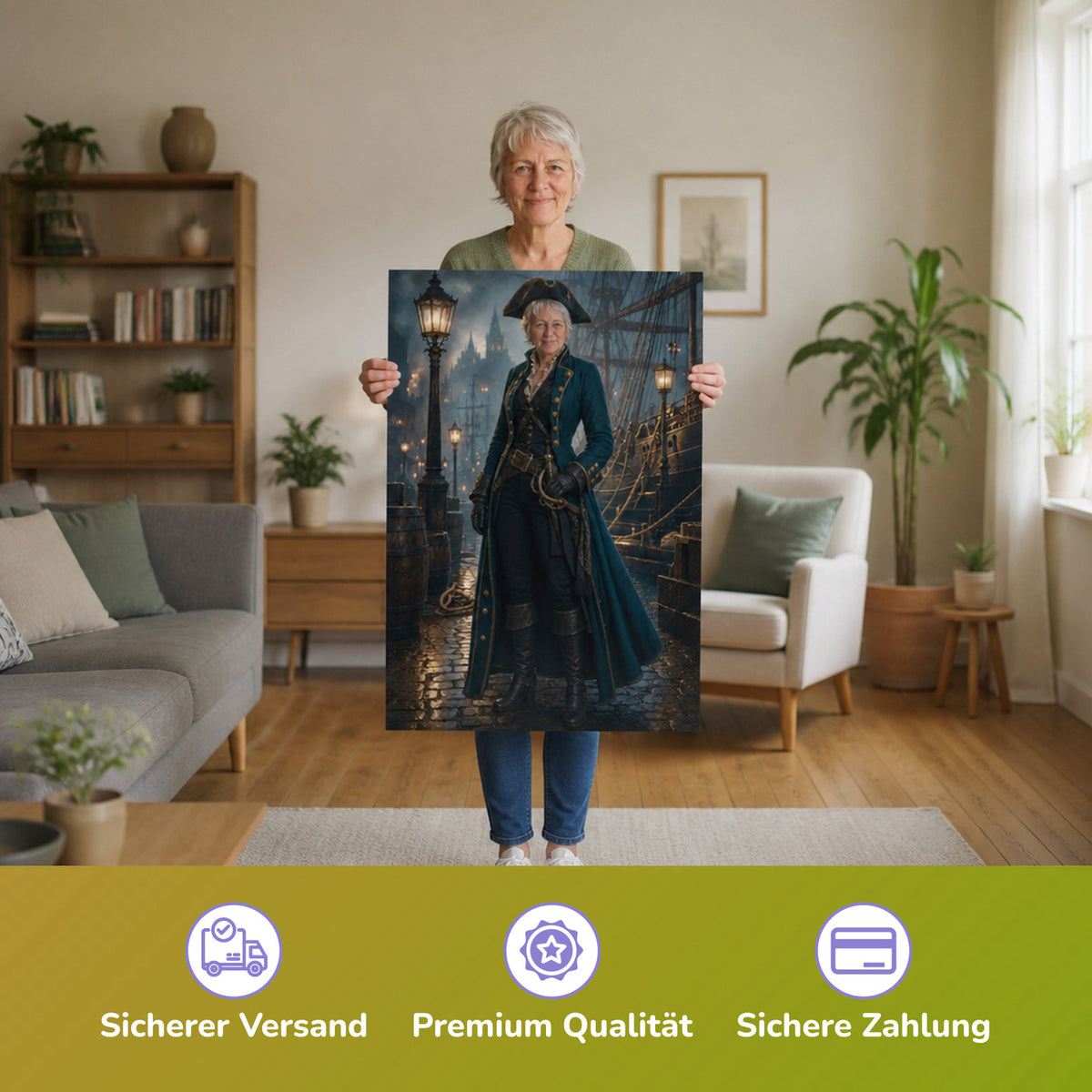 – Frau hält das gedruckte Poster