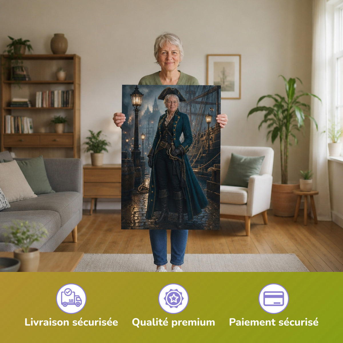 – femme tenant l'affiche imprimée
